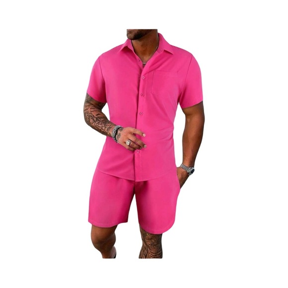 Source Unknown Other - Pink Casual Button-Down Shirt and shorts
